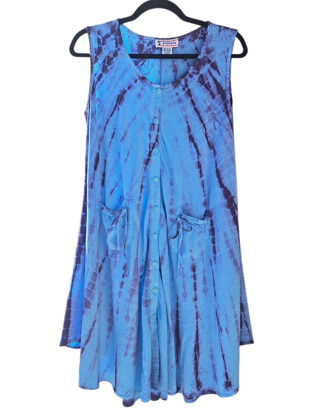Just Cruising Sleeveless Tie-Dye V-Neck Beach Dress Aqua & Purple Rayon Breezy - Picture 10 of 14